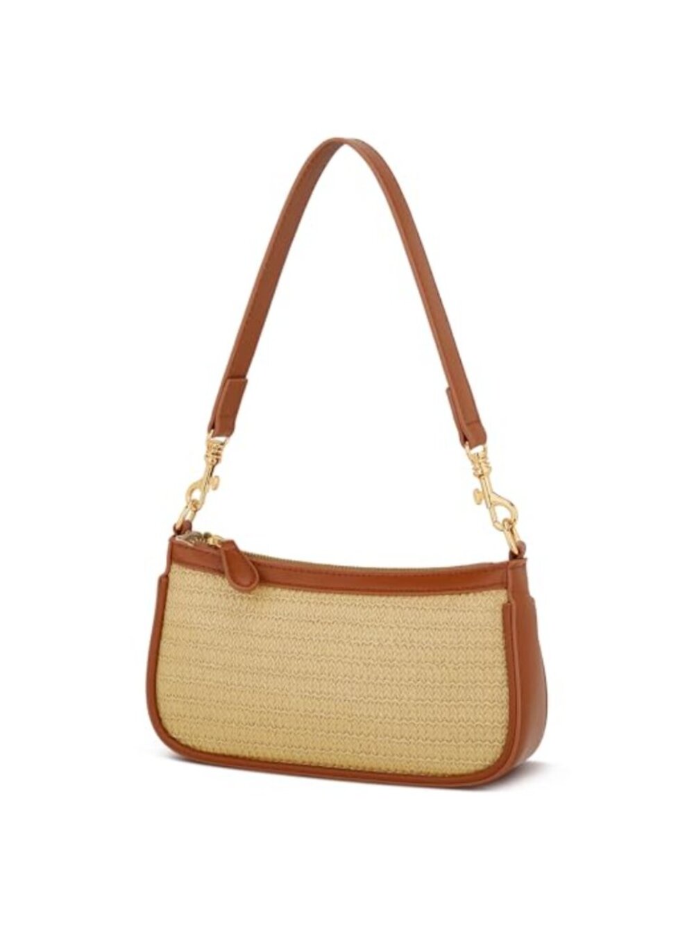 Vegan Leather Straw Shoulder Bag Womens Mini Purse Crossbody with Removable